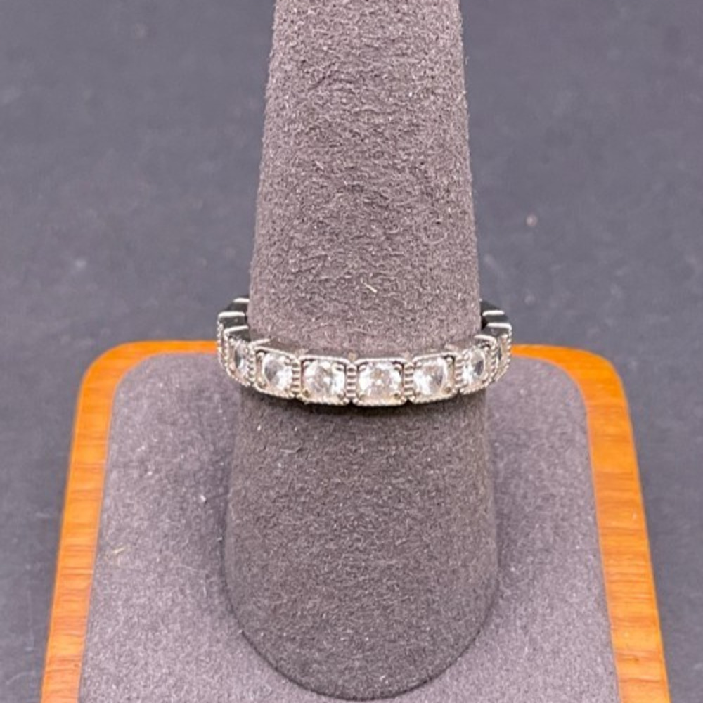 Vtg Silver Tone Eternity Band Ring Round Cubic Zirconia CZ Size 9.75